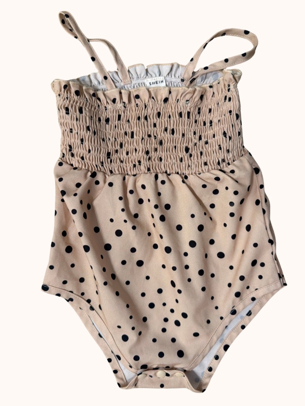 SHEIN Beige Polka Dot Shirred Kids One-Piece